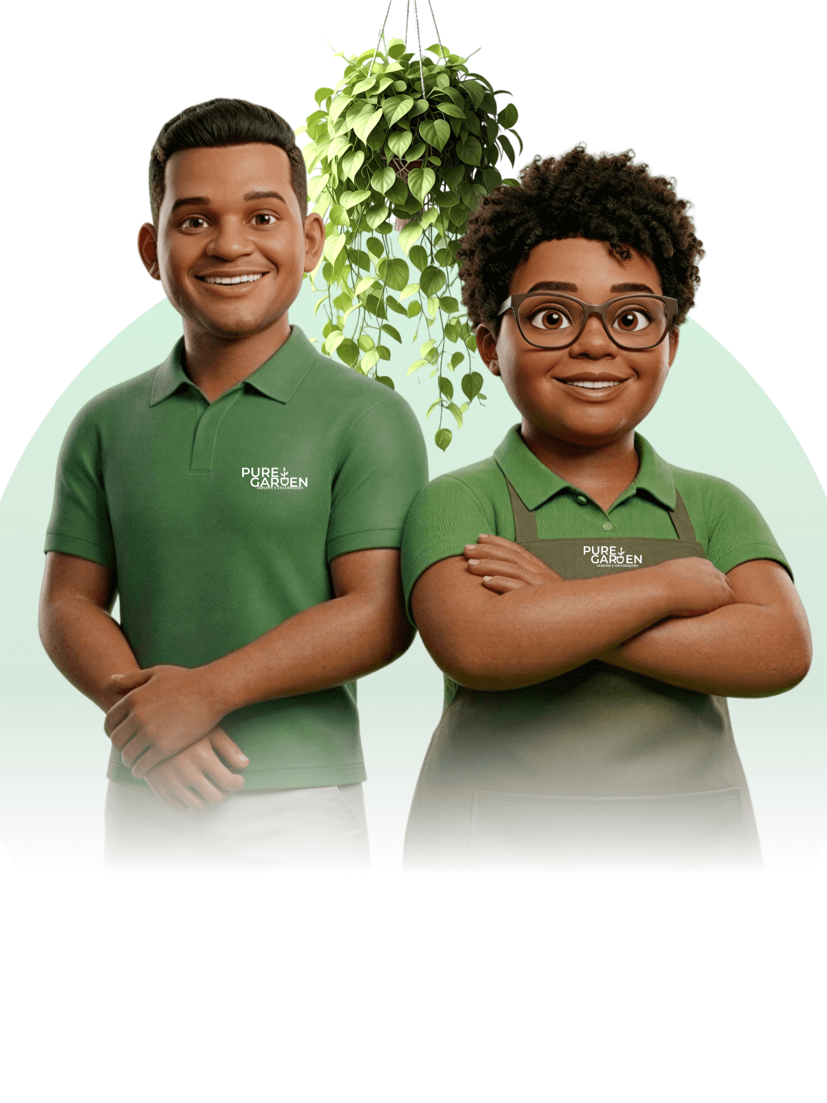 Equipe Pure Garden cercada de plantas